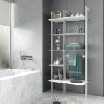 Estantería modular de 2 cuerpos para baño plata y blanco