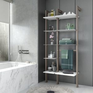 Estantería modular de 2 cuerpos para baño bronce y blanco