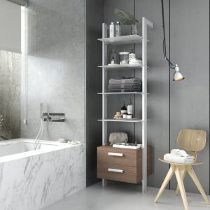 Estantería modular cajonera de 1 cuerpo para baño plata y roble tricio