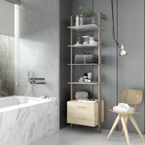 Estantería modular cajonera de 1 cuerpo para baño bronce y lisa oak