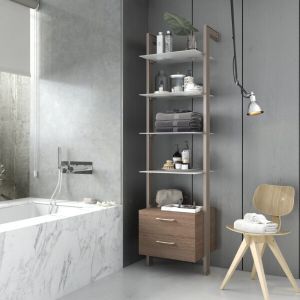 Estantería modular cajonera de 1 cuerpo para baño bronce y roble tricio