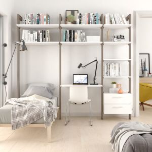 Estantería modular cajonera de 3 cuerpos para dormitorio bronce y blanco