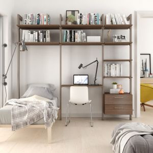 Estantería modular cajonera de 3 cuerpos para dormitorio bronce y roble tricio