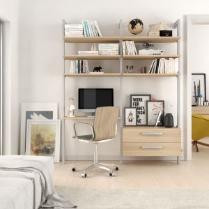 Estantería modular cajonera de 2 cuerpos para dormitorio plata y lisa oak