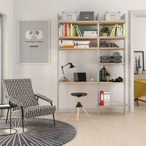 Estantería modular de 2 cuerpos para dormitorio plata y lisa oak