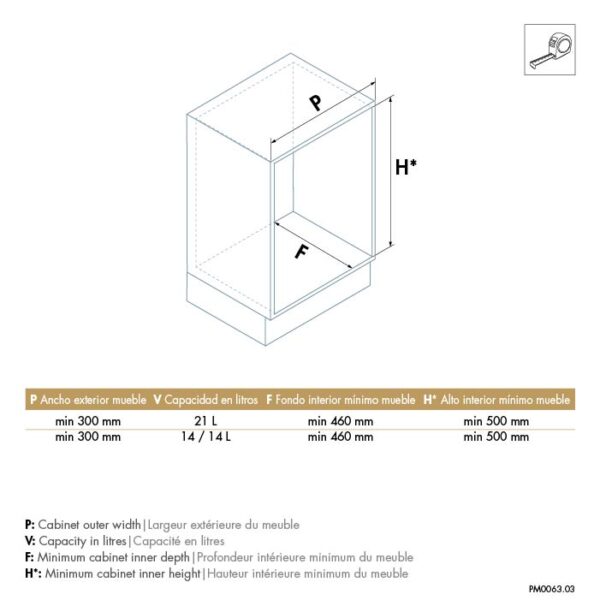 medidas del cubo extraible Casenorden