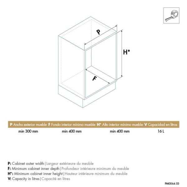 medidas del cubo extraible basal