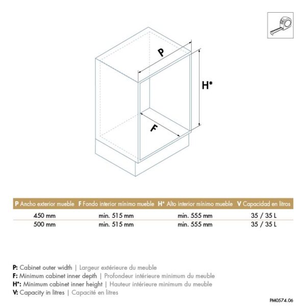 Cubos reciclaje extraíble frontal alta capacidad 450/500 mm