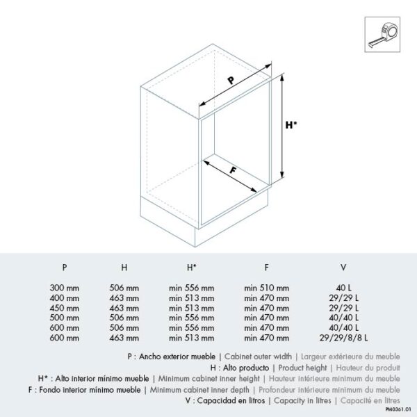 cubo de basura extraíble medidas